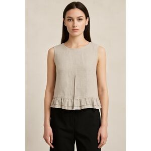 Ivan Grundahl Linea S Designer Linen Ruffle Peplum Sleeveless Blouse Tank Top